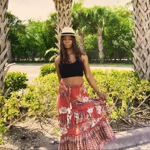 Tier Ruffle Maxi Skirt with smocked waist tie!